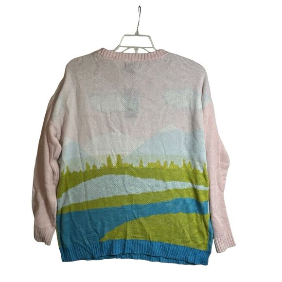 Just Polly New York Women's Medium Sweater Lake Cloud Scene Pink Blue NEW - Picture 5 of 9